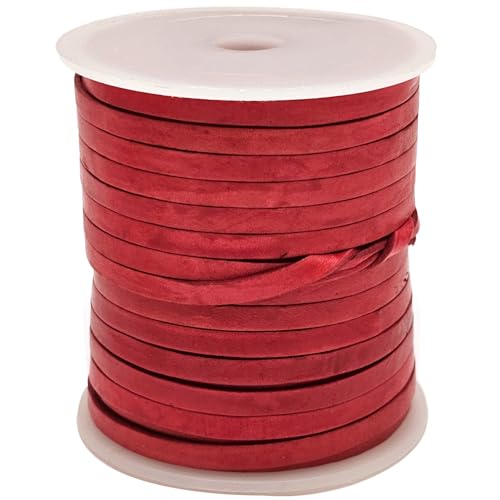 esnado Lederband flach | Breite 4 mm, Dicke 1 mm | Länge: 1 Meter | Farbe: Antik Rot | ECHTES Leder - pflanzlich gegerbt | zum Basteln | Herstellung von Schmuck von esnado