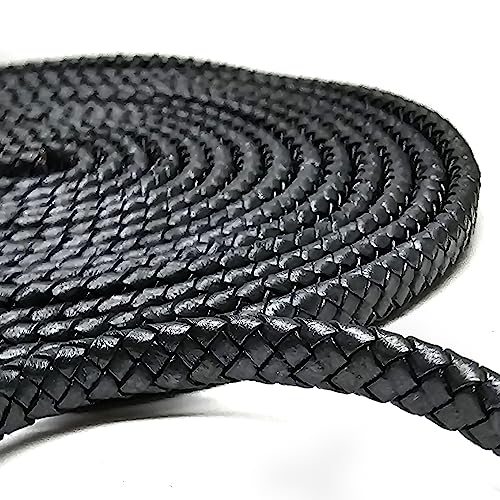 esnado Lederband geflochten oval | Breite: 10 mm | Dicke: 6 mm | Farbe: Schwarz | Länge: 1 Meter | ECHTES Leder - pflanzlich gegerbt von esnado