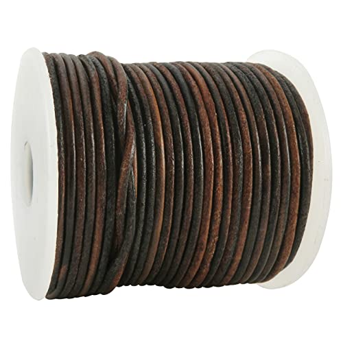 esnado Lederband rund | Durchmesser 2 mm; Zweifarbig Schwarz-Natur - 25 Meter Rolle | ECHTES Leder - pflanzlich gegerbt | zum Basteln | Herstellung von Armbändern, Mittelalter, Schmuck von esnado