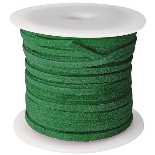 esnado Wildlederband, Lederband flach | Breite: 3 mm | Dicke: 1,5 mm | Länge: 25 Meter | Farbe: Grün | ECHTES Leder - pflanzlich gegerbt | zum Basteln und zur Schmuckherstellung von esnado