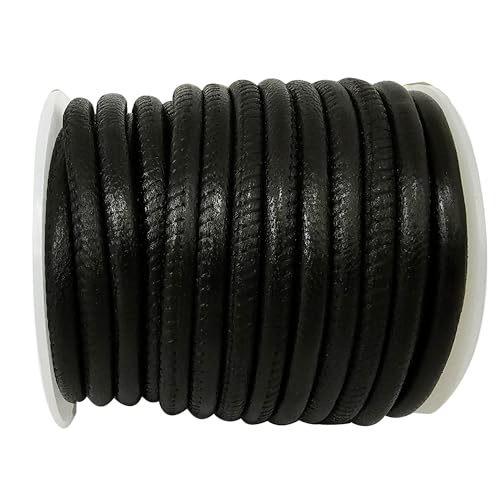 esnado leichte Lederschnur Rund gesäumt | Dicke: 5 mm - Schwarz | Länge: 1 Meter | mit weichem Baumwollkern | für die Schmuckherstellung - zum Basteln esnado leichte Lederschnur Rund gesäumt | Dicke: 5 mm - Schwarz | Länge: 1 Meter | mit weichem Baumwollkern | für die Schmuckherstellung - zum Basteln von esnado