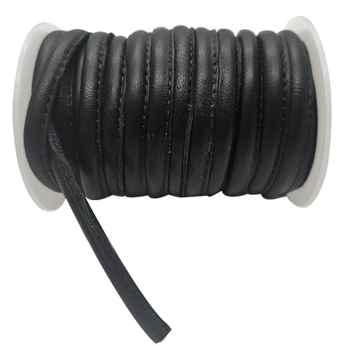esnado leichte Lederschnur seitlich gesäumt | Dicke: 6 mm – Länge 2 Meter - Schwarz | mit weichem Baumwollkern | für die Schmuckherstellung - zum Basteln esnado leichte Lederschnur seitlich gesäumt | Dicke: 6 mm – Länge 2 Meter - Schwarz | mit weichem Baumwollkern | für die Schmuckherstellung - zum Basteln von esnado