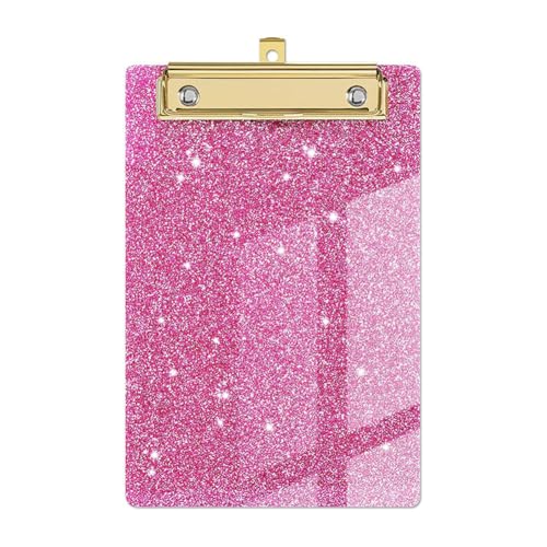 1 x rosa Glitzer-Acryl-Klemmbrett 15 x 9,9 cm Klemmbrett mit goldfarbenem starkem Clip, Schul- und Bürobedarf für Zeichnen, Klassenzimmer, Krankenschwestern, Lehrer, Lager, Werkstätten, Schule von esowemsn