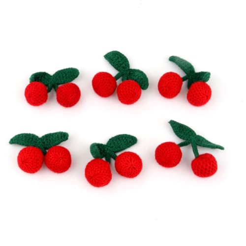 10 Stück Stricken Kirschblumen niedliche Häkelkirsche Patches Aufnäher Applikationen Stickerei DIY Handwerk Dekor Zubehör für Haarspangen, Pullover, Schal, Hüte, Taschen, Brosche von esowemsn