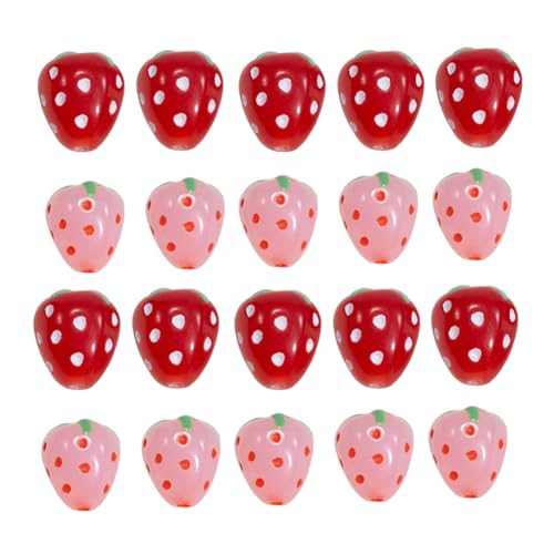 20 Stück Acryl-Erdbeerperlen, 3D-Erdbeere, süße Früchte, lose Abstandshalter für Armband, Halskette, DIY, Handwerk, Schmuckherstellung, Rot und Rosa von esowemsn