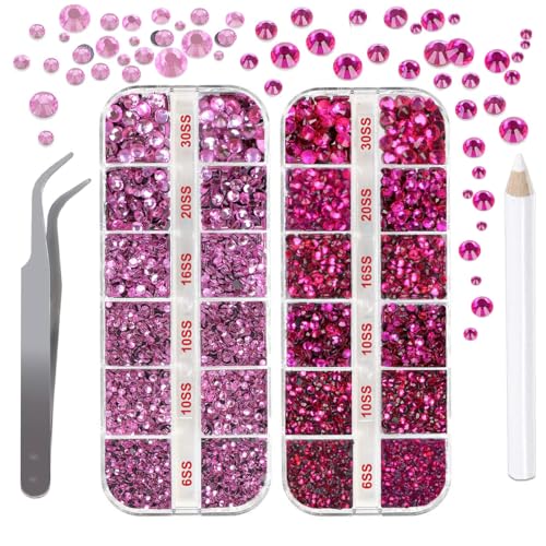 DIY Hotfix Strasssteine mit flacher Rückseite, hellrosa & fuchsia, Hot Fixed Strasssteine, 4832 Stück, Edelstein-Picker, Pinzette, Bedazzler Kit mit Strasssteinen, 5 Größen SS6-SS30 DIY Hotfix Strasssteine mit flacher Rückseite, hellrosa & fuchsia, Hot Fixed Strasssteine, 4832 Stück, Edelstein-Picker, Pinzette, Bedazzler Kit mit Strasssteinen, 5 Größen SS6-SS30 von esseelove