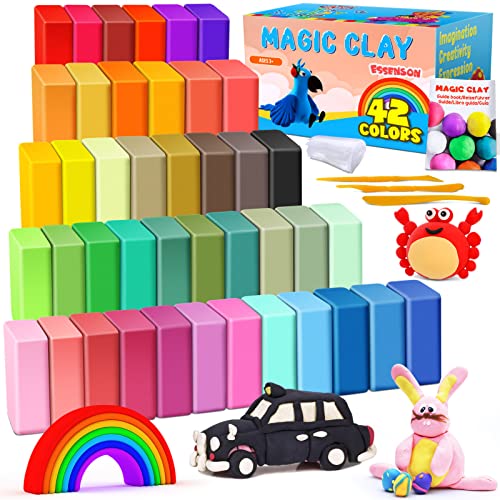 essenson Modelliermasse-Set - 42 Farben Lufttrocknende magische Knete für Kinder, Geschenk für Jungen und Mädchen im Alter von 3-12 Jahren von essenson