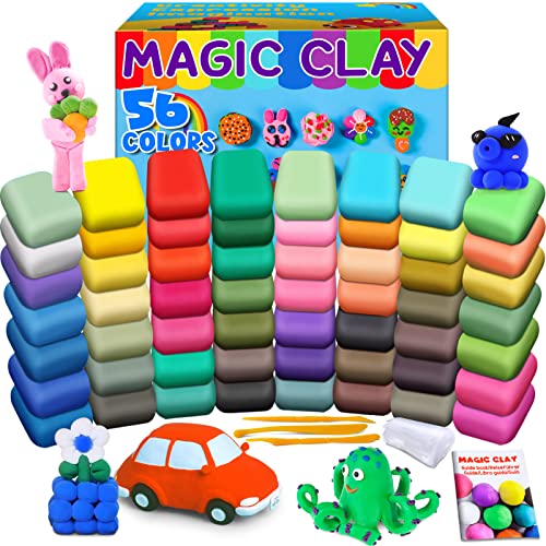 Modelliermasse-Set - 56 Farben Lufttrocknende magische Knete für Kinder, Geschenk für Jungen und Mädchen im Alter von 3-12 Jahren von essenson