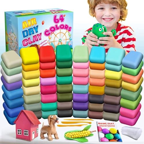 Modelliermasse-Set - 64 Farben Lufttrocknende magische Knete für Kinder, Geschenk für Jungen und Mädchen im Alter von 3-12 Jahren Modelliermasse-Set - 64 Farben Lufttrocknende magische Knete für Kinder, Geschenk für Jungen und Mädchen im Alter von 3-12 Jahren von essenson
