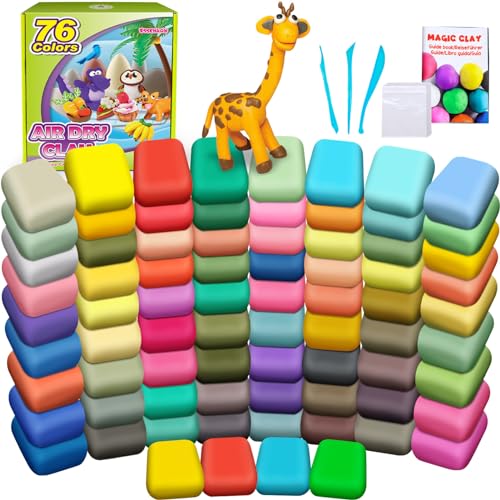 Modelliermasse-Set - 76 Farben Lufttrocknende magische Knete für Kinder, Geschenk für Jungen und Mädchen im Alter von 3-12 Jahren von essenson