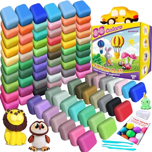 Modelliermasse-Set - 88 Farben Lufttrocknende magische Knete für Kinder, Geschenk für Jungen und Mädchen im Alter von 3-12 Jahren von essenson