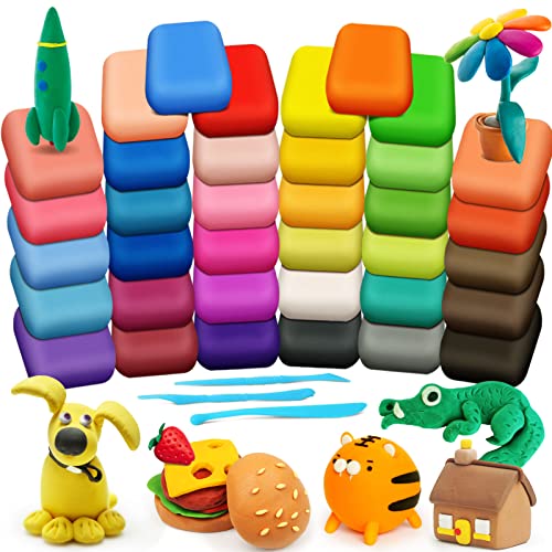 Modelliermasse Lufttrocknend, 36 Farben Lufttrockener Magischer Knete für Kinder, Geschenk für Jungen und Mädchen im Alter von 3-12 Jahren von essenson