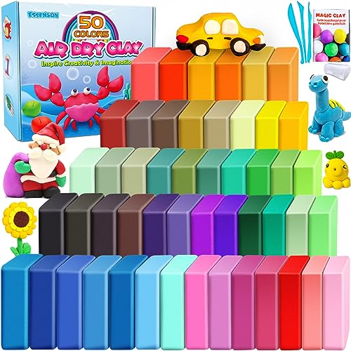 essenson Modelliermasse-Set - 50 Farben Lufttrocknende magische Knete für Kinder, Geschenk für Jungen und Mädchen im Alter von 3-12 Jahren von essenson