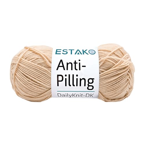 Estako DailyKnit-DK 80007 Acrylgarn, 100 % Anti-Pilling-Garn, weich, DK, leicht, Nr. 3, 100 g, zum Stricken und Häkeln (80007, Beige) von estako