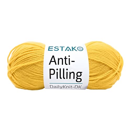 Estako DailyKnit-DK 80027 Acrylgarn, 100 % Anti-Pilling-Garn, weich, DK, leicht, Nr. 3, 100 g, zum Stricken und Häkeln (80027, gelb) von estako