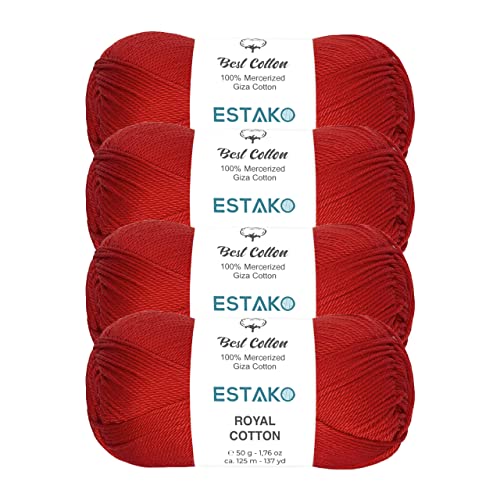 Estako Royal Cotton, (4 Knäuel) 100 % mercerisiertes Giza-Baumwollgarn, weich, super fein zum Häkeln und Stricken (4 x 50 g) / (4 x 137 Yrds) (5066) von estako