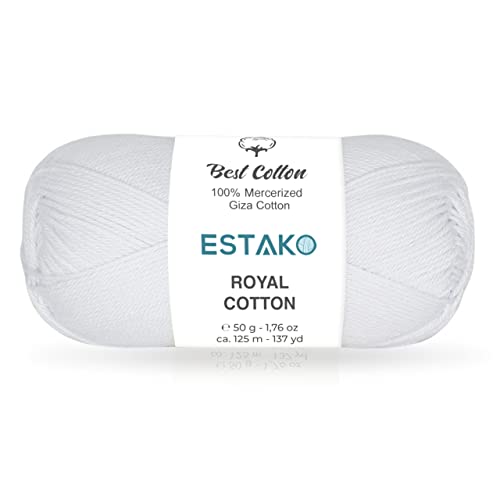 Estako Royal Cotton, 100% merzerisiertes Gizeh-Baumwollgarn, weich, Super Fino 1 zum Häkeln und Stricken, 50 g, 125 m (5050 - Weiß) von estako