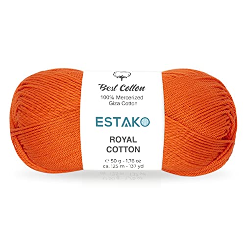 Estako Royal Cotton, 100% merzerisiertes Gizeh-Baumwollgarn, weich, Super Fino 1 zum Häkeln und Stricken, 50 g, 125 m (5065 - Orange) von estako