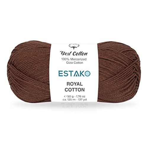 Estako Royal Cotton, 100% merzerisiertes Gizeh-Baumwollgarn, weich, Super Fino 1 zum Häkeln und Stricken, 50 g, 125 m (5085 - Braun) von estako