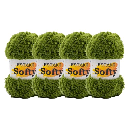 Estako Softy 9940 Garn zum Häkeln und Stricken, 100 % Polyester, flauschig, weich, klobig, Gewicht Nr. 5, 4 x 100 g, 4 x 98 m, Gras, 4 Knäuel Estako Softy 9940 Garn zum Häkeln und Stricken, 100 % Polyester, flauschig, weich, klobig, Gewicht Nr. 5, 4 x 100 g, 4 x 98 m, Gras, 4 Knäuel von estako