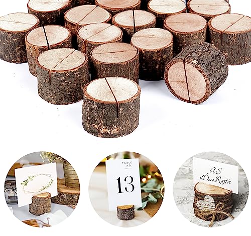 20 Stück Weihnachten Holz Kartenhalter Set,Hochzeit Menükartenhalter mit 20 Stück Karte aus Kraftpapier und 50m Natürliches Juteseil Memohalter Tischkartenhalter für Weihnachten Geburtstag Deko von estcoo