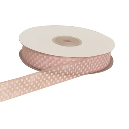 Rolle Geschenkband aus Organza, mit Punkten, 10 mm, Rolle mit 50 Metern ROSA von etm