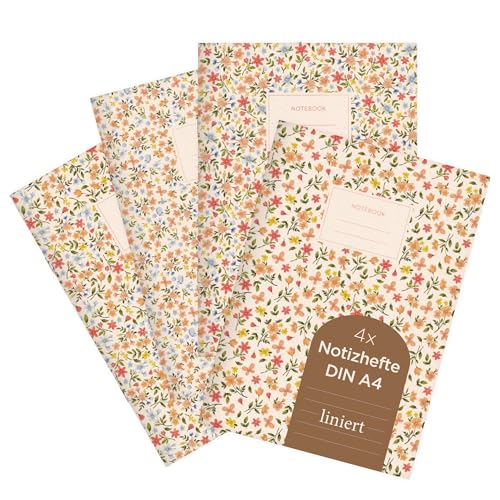 etmamu 1033 4er-Set Notizheft A4 | Summer Bloom Blumen Muster | für Notizen, Skizzen, Bullet Journal & Planungen | Liniert von etmamu