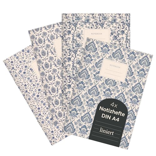 etmamu 1036 4er-Set Notizhefte A4 | Ornamente Blumen- und Damastmustern | für Notizen, Skizzen, Bullet Journal & Planungen | Liniert von etmamu