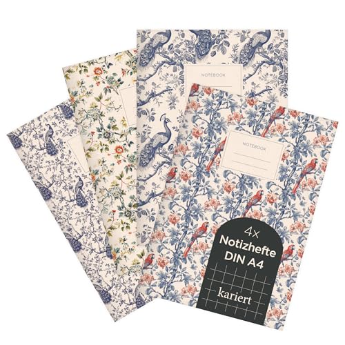 etmamu 1037 4er-Set Notizheft A4 | Chinoiserie asiatische exotische Muster | Kariert etmamu 1037 4er-Set Notizheft A4 | Chinoiserie asiatische exotische Muster | Kariert von etmamu