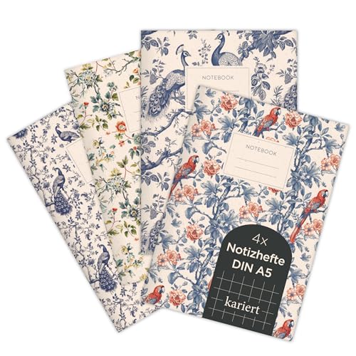 etmamu 1074 4er-Set Notizheft A5 | Chinoiserie asiatische exotische Muster | Kariert von etmamu