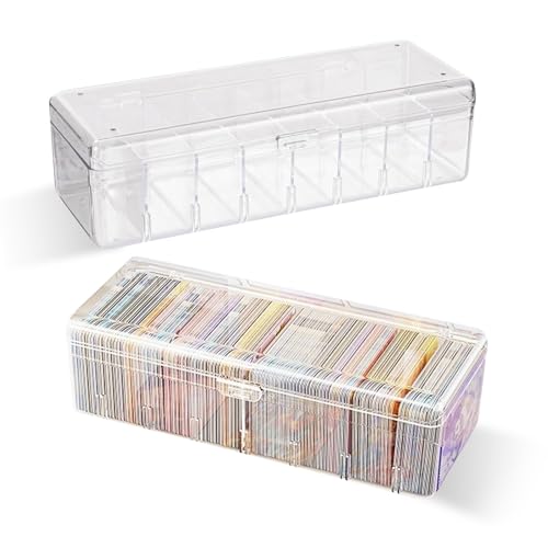 2 Karteikarten Box 24,8 x 10 x 7,5 cm: Karteikasten mit Abnehmbaren Trennbretter, Transparente Kunststoff Karteikartenbox mit Deckel, für Lernkarten, Visitenkarten, Spielkarten, Star-Spieler-Karte von eupdd