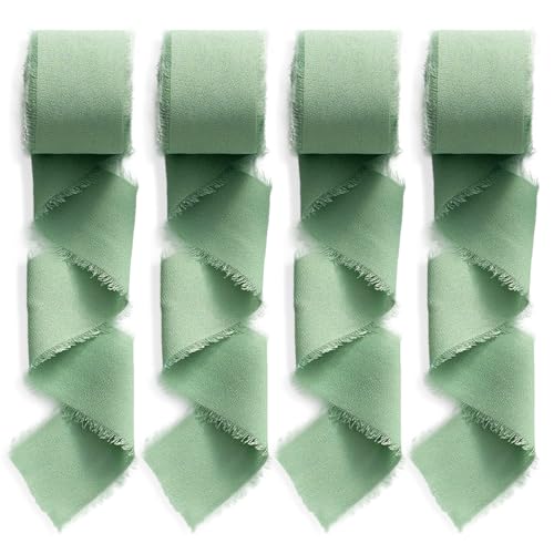 4 Rollen Chiffonband: 3cm×5m Schleifenband Grün, Geschenkband Hochzeit, Handfasting Band, Stoffband Breit, Chiffon Geschenkband von eupdd