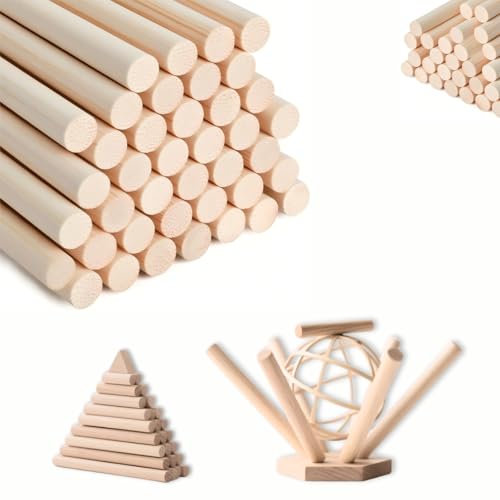 50 Stück 10mm x 30cm Holzstäbe: Runde Holzstäbchen zum Basteln, Bastelstäbe aus Naturholz für Zuckerwatte Stäbe, Diffusor-Sticks, Modellbau, DIY Handwerk, Dekoration von eupdd