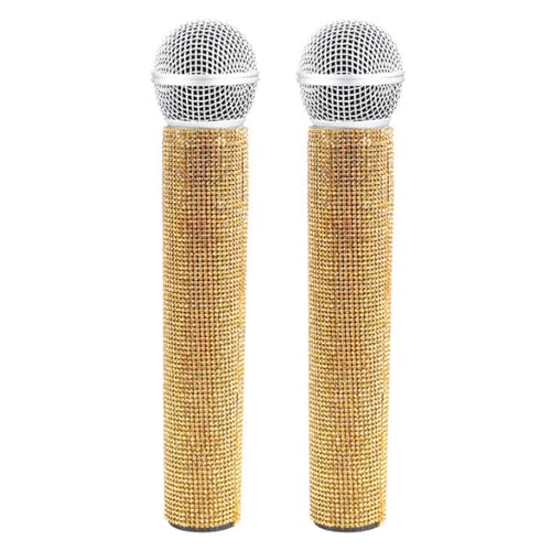 eurNhrN Mikrofonprop 2pcs Gefälschte Strasssteine Bling Mikrofon Plastik Realistisch vorgetäuscht Mikrofon für Sprachpraxis Gold Parteispielzeug von eurNhrN