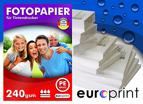 Fotopapier 240g 50 Blatt A4 Seidenglänzend Mikroporös Rückseite PE Qualität von euro-print