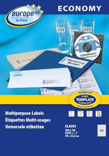 Europe 100 Mehrzweck-Etiketten, selbstklebend, 38 x 21,2 mm, Weiß, 6500 Stück Europe 100 Mehrzweck-Etiketten, selbstklebend, 38 x 21,2 mm, Weiß, 6500 Stück von europe 100