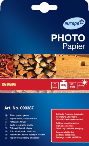 europe 100 90387 Premium Photo Papier, 10x15 cm, hochglänzend, 260g, 50 Blatt von europe 100