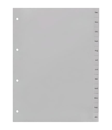 Ordnerregister Dez.-Jan., neutral, ohne Deckblatt, 12-teilig, DIN A4, PP, lichtgrau (5er Set) von europrotokoll