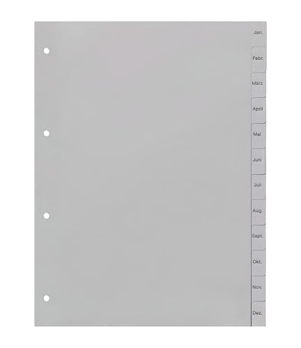 Ordnerregister Jan.-Dez., neutral, ohne Deckblatt, 12-teilig, DIN A4, PP, lichtgrau (5er Set) von europrotokoll