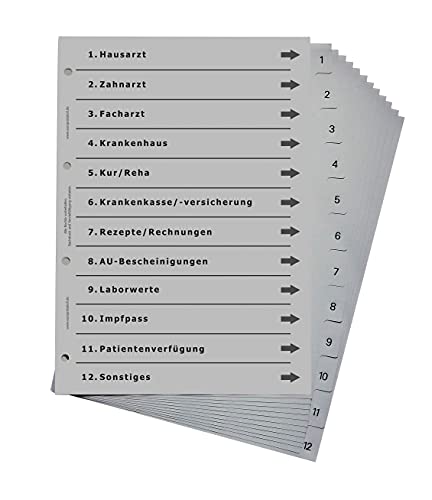 Ordnerregister für Arzt und Gesundheit, durchdachtes Register für DIN A4 Ordner, Gesundheitsordner für alle wichtigen Unterlagen, lichtgrau von europrotokoll