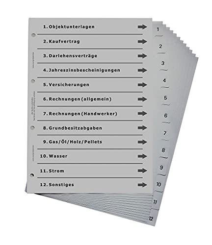 Ordnerregister für Haus und Eigenheim, durchdachtes Register für DIN A4 Ordner, Hausordner, Immobilienordner für Eigentümer, Bauherren und Eigennutzer, lichtgrau von europrotokoll