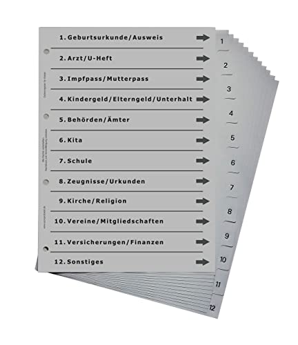 europrotokoll Ordnerregister für Kinder, DIN A4, lichtgrau (5er Set) von europrotokoll