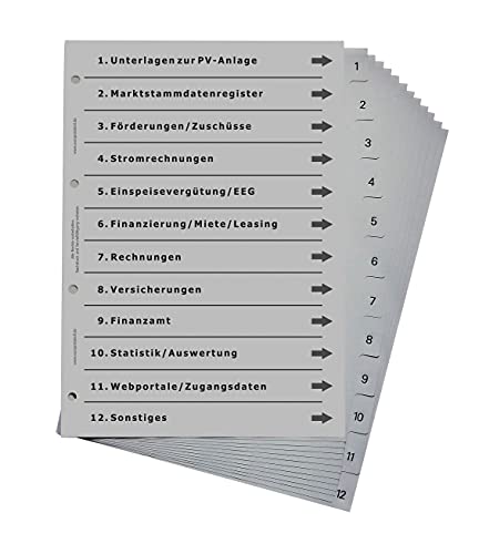 Ordnerregister für Photovoltaik, durchdachtes Register für DIN A4 Ordner von europrotokoll