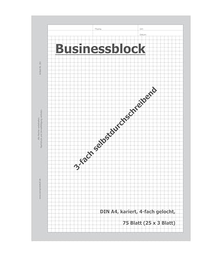 europrotokoll Karo-Durchschreibeblock, 3-fach selbstdurchschreibend, DIN A4, weiß, kariert (3er Set) von europrotokoll