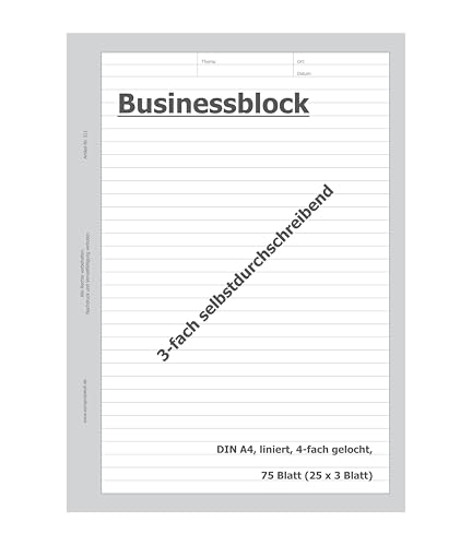 europrotokoll Linien-Durchschreibeblock, 3-fach selbstdurchschreibend, DIN A4, weiß, liniert (10er Set) von europrotokoll