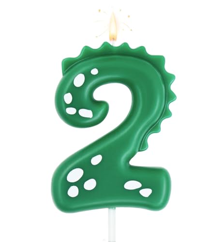 Geburtstagskerze 2 für Kuchen, 7 cm große Dinasour Zahlenkerze für Kuchendekoration, Dinasour Thema Wald Thema Geburtstag Party, Grün Geburtstagskerze 2 für Kuchen, 7 cm große Dinasour Zahlenkerze für Kuchendekoration, Dinasour Thema Wald Thema Geburtstag Party, Grün von eusbon