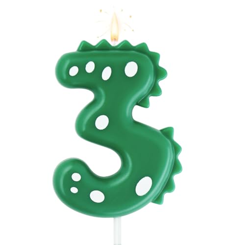 Geburtstagskerze 3 für Kuchen, 7 cm große Dinasour Zahlenkerze für Kuchendekoration, Dinasour Thema Wald Thema Geburtstag Party, Grün Geburtstagskerze 3 für Kuchen, 7 cm große Dinasour Zahlenkerze für Kuchendekoration, Dinasour Thema Wald Thema Geburtstag Party, Grün von eusbon