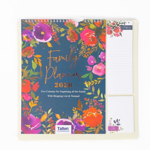 Familienplaner 2026, 5-Spalten-Kalender, Wand-Organizer, Einkaufsliste & Notizblock von evelay
