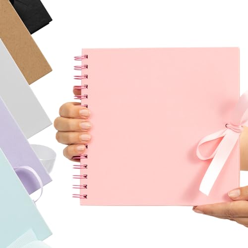 Evelay Scrapbook Fotoalbum Spiralbindung für Hochzeitspaar Reise Erinnerungsbuch mit 40 Seiten - Mittel, 20,3 x 20,3 cm (Rosa) von evelay