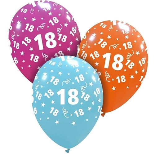 Bedruckte bunte Luftballons mit Zahlen (Zahl wählbar) (Zahl 18, 10 Stück) von eventkauf